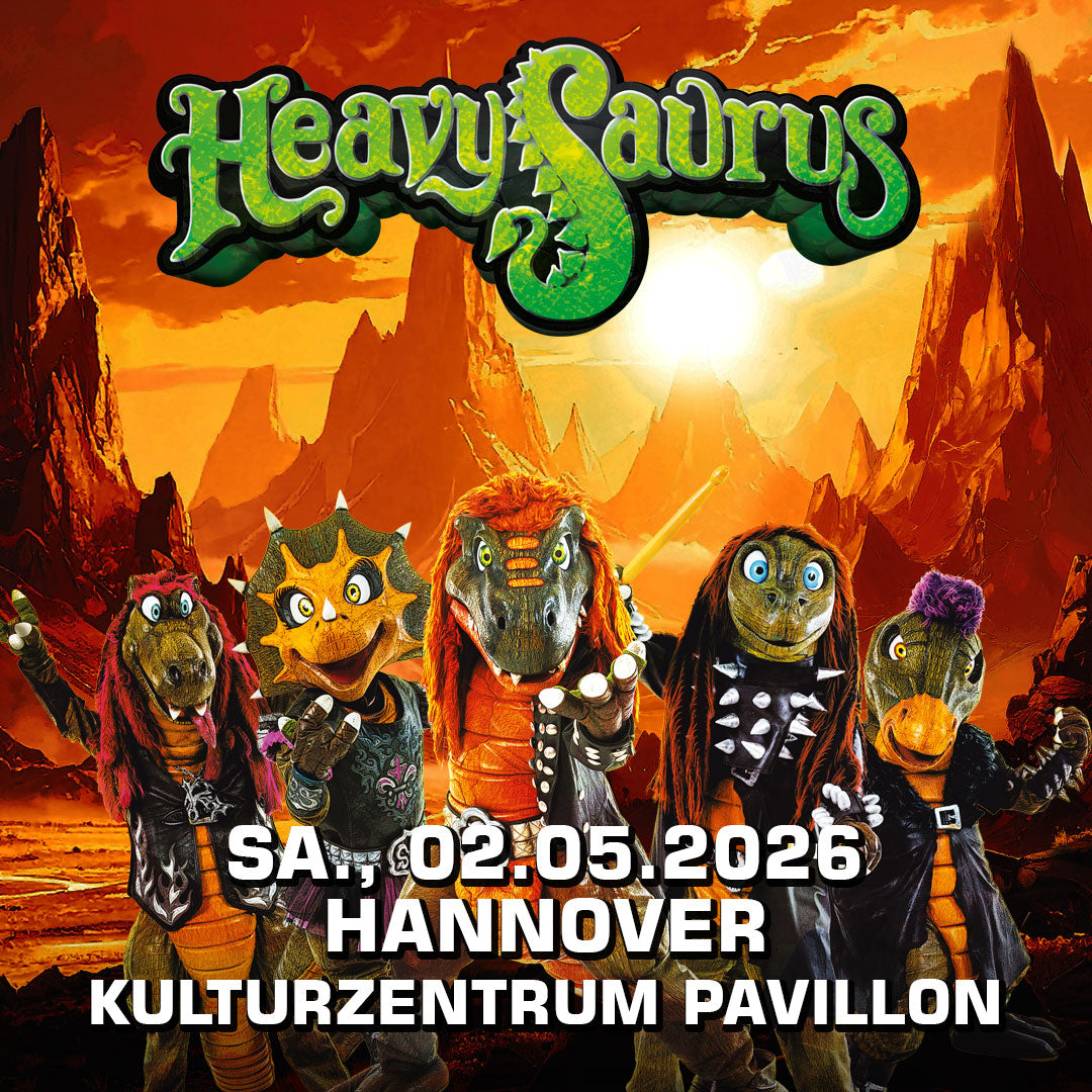 Heavysaurus Konzert in Hannover im Kulturzentrum Pavillon, Veranstaltung vom Heavysaurus Shop, mit bunten Bühnenaufnahmen