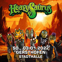 Heavysaurus Konzert in Gersthofen, Stadthalle, bei einem Vivenu Event, Live-Aufnahme vom Heavysaurus Shop.