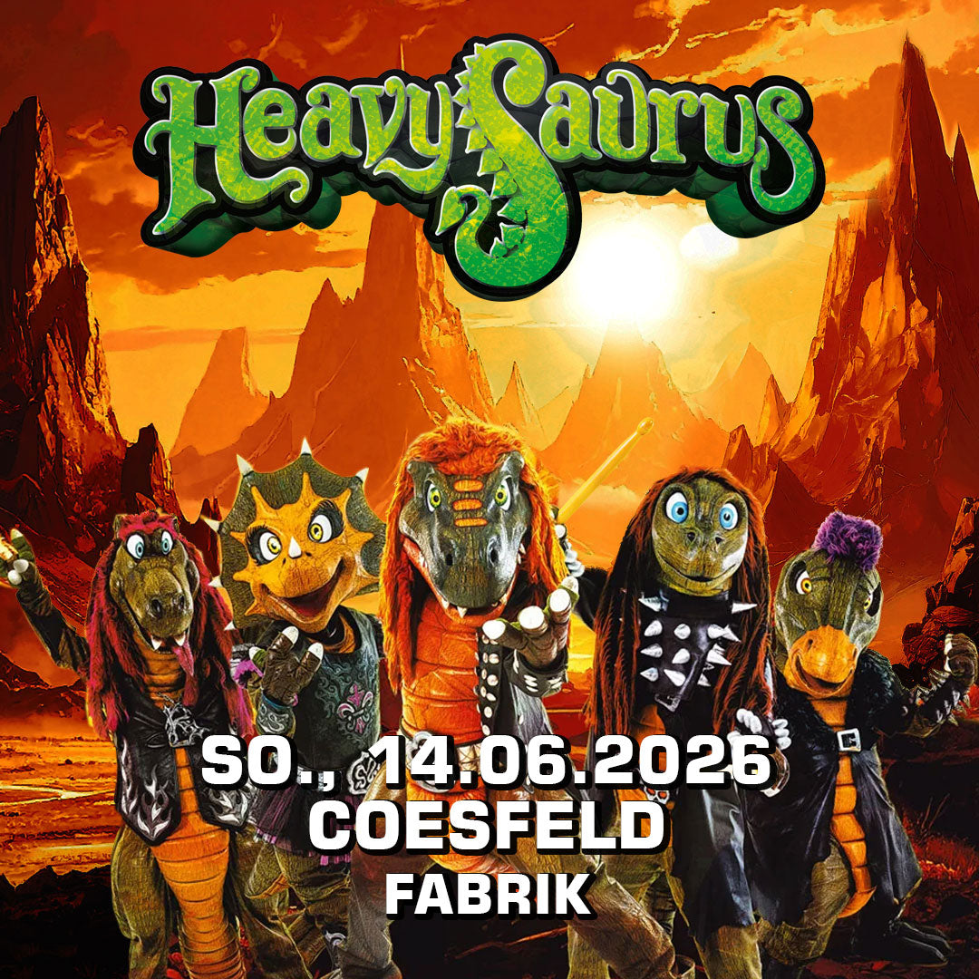 Heavysaurus Konzert in Coesfeld am 14. Juni 2026, Veranstaltung im Fabrik-Gelände, organisiert vom Heavysaurus Shop