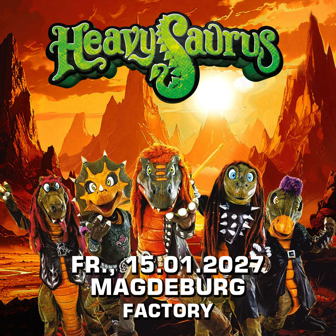 Heavysaurus Konzert in Magdeburg, Veranstaltung mit Fans auf dem Konzertgelände, im Heavysaurus Shop.