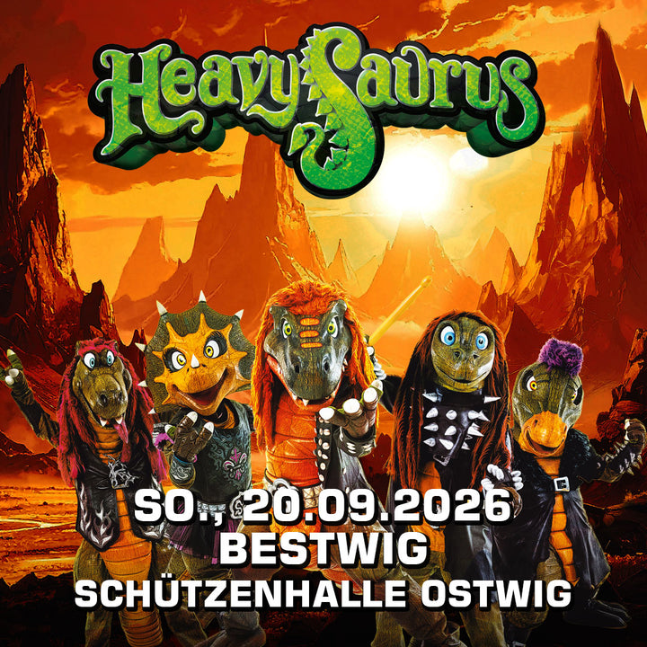 Heavysaurus Konzert in Bestwig, Schützenhalle Ostwig, Veranstaltung am 26. September 2020, live auf der Bühne mit Fans.