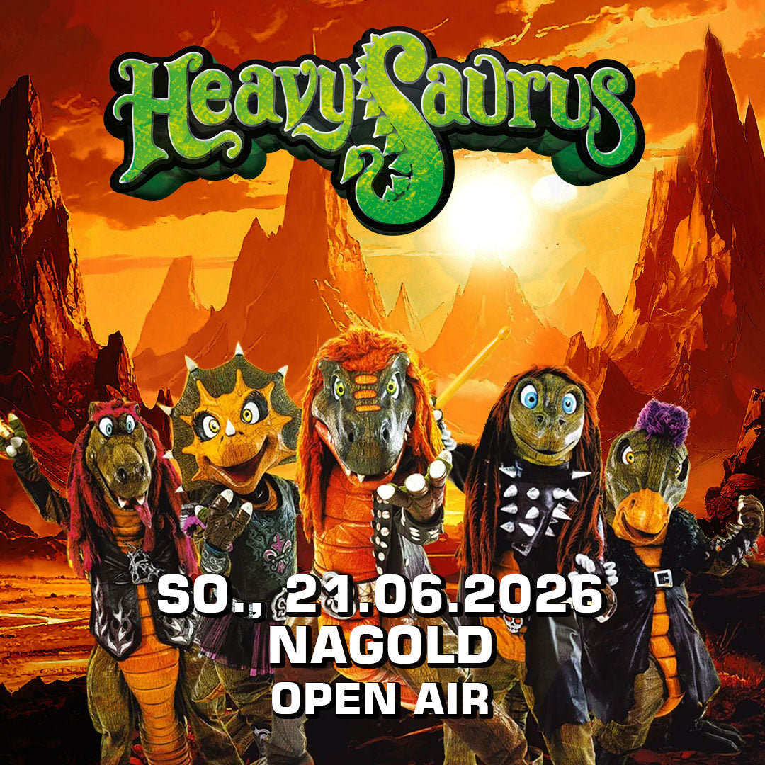 Heavysaurus Konzert in Nagold am 26. Juni 2021, Open Air im Hof, lebendige Live-Performance des Heavysaurus Shops.