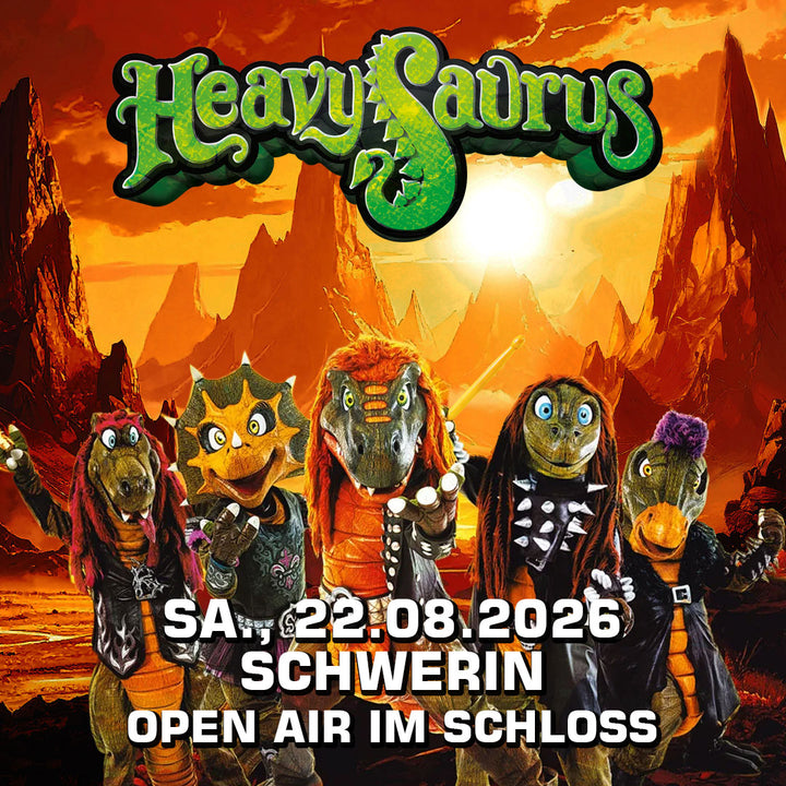 Konzertevent von Heavysaurus im Open Air im Schloss Schwerin am 26. August 2022, Live-Performance bei Heavysaurus Shop