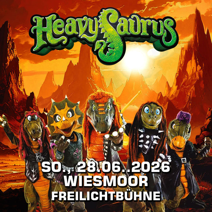 Heavysaurus Konzert in Wiesmoor auf der Freilichtbühne am 28. Juni 2026, Veranstaltungsbild vom Vivenu Event.