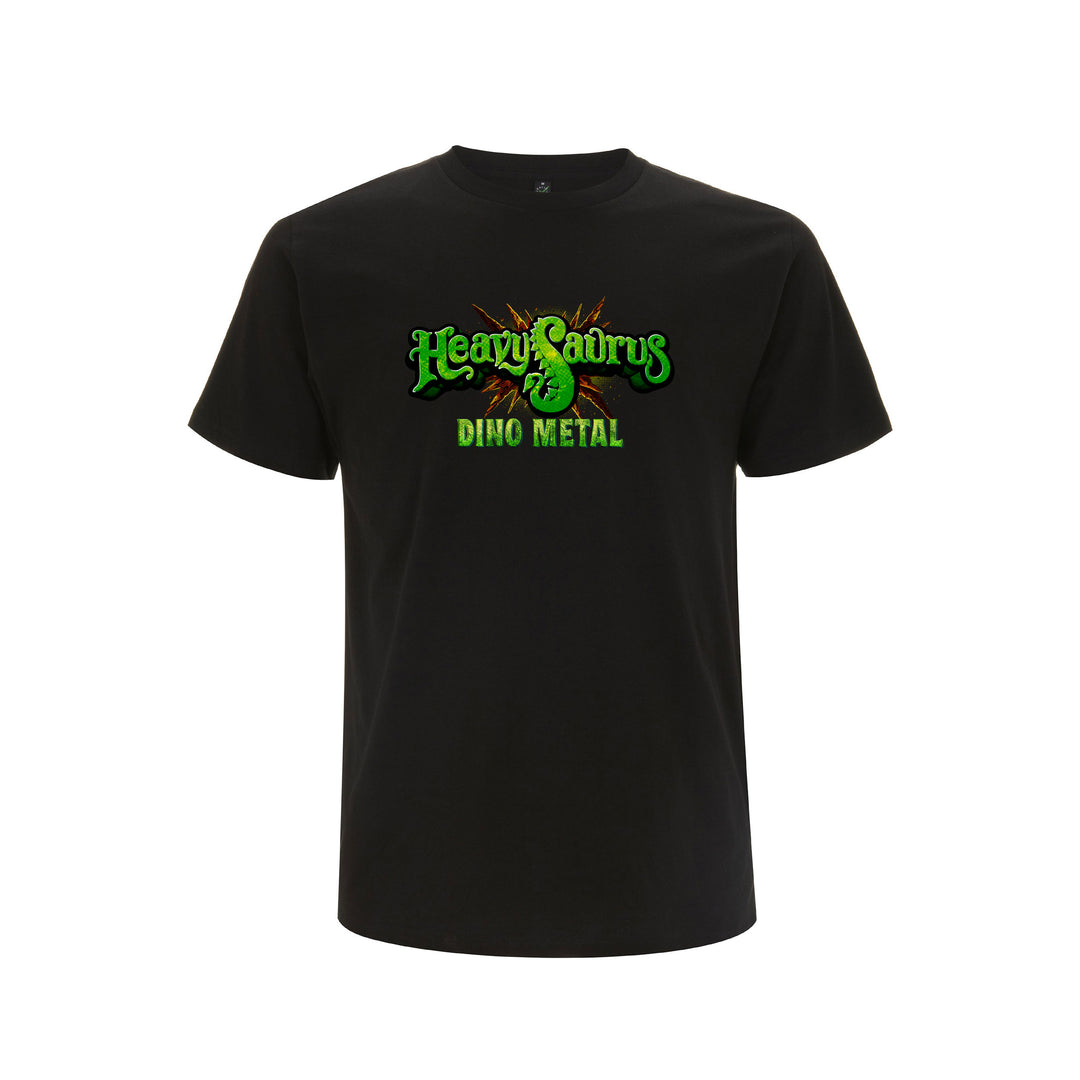 Schwarzes Metal-Shirt mit Heavysaurus Dino-Design für Erwachsene, aus robustem Material, bequemes Gr0ßenmodell.