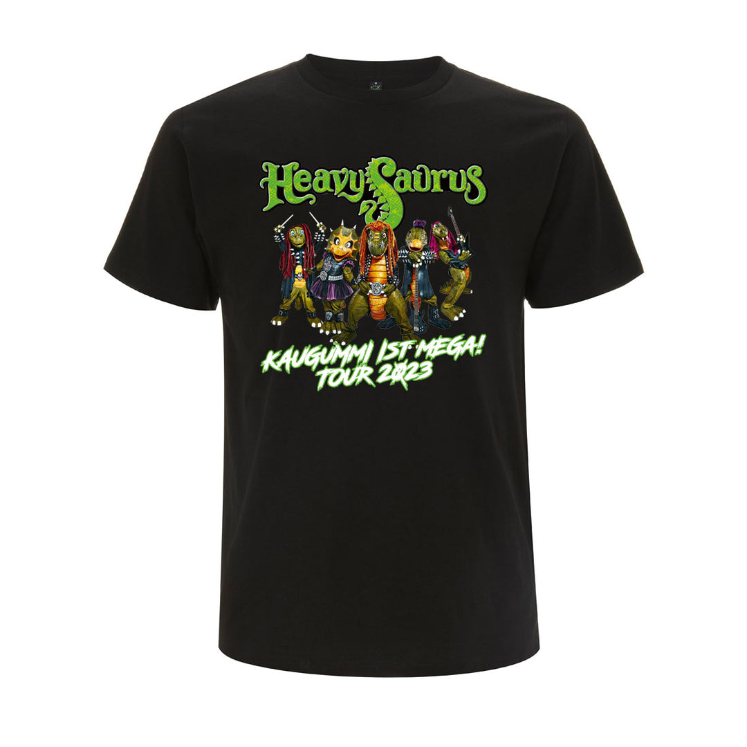 Schwarzes Tour T-Shirt 2023 für Erwachsene von Heavysaurus Shop, bequemes Baumwoll-T-Shirt mit Tour-Design.
