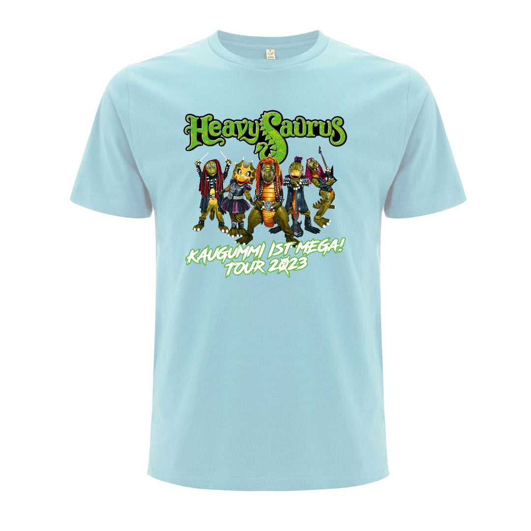 Aqua Tour T-Shirt 2023 für Erwachsene von Heavysaurus Shop, bequemes Baumwoll-T-Shirt mit Tour-Design, auf weißem Hintergrund.