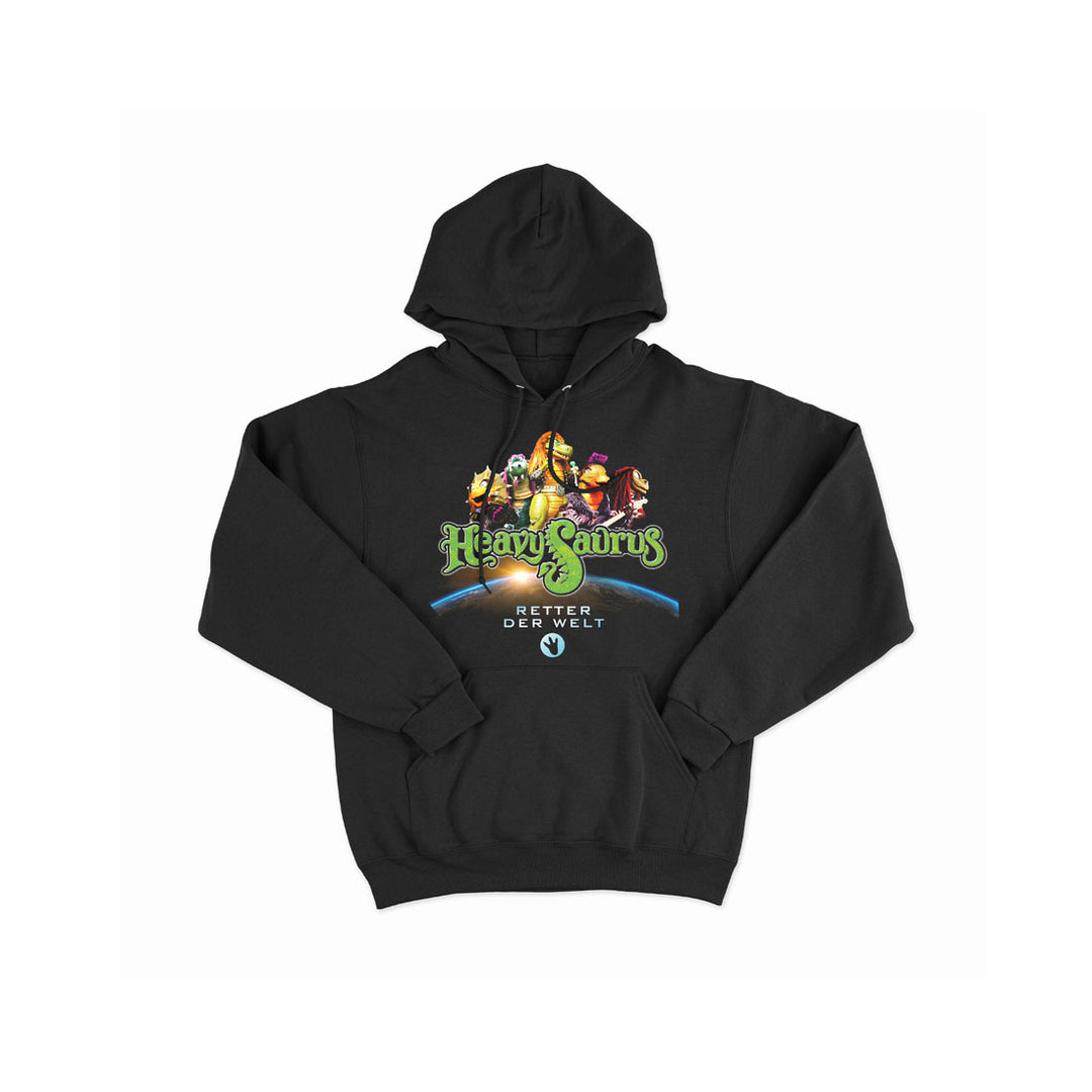 Hellgrauer Heavysaurus Hoodie für Kinder mit Kapuze und Druckmotiv, bequemes Sweatshirt für junge Dinosaurierfans.