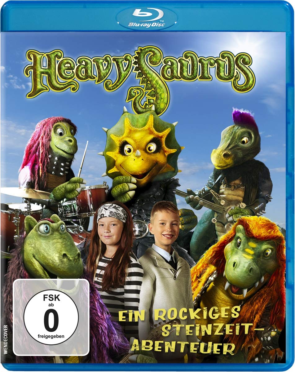 Blaue Blu-ray Disc von Heavysaurus mit einem Steinzeit-Rockabenteuer für Medienliebhaber, detailreiche Covergestaltung sichtbar